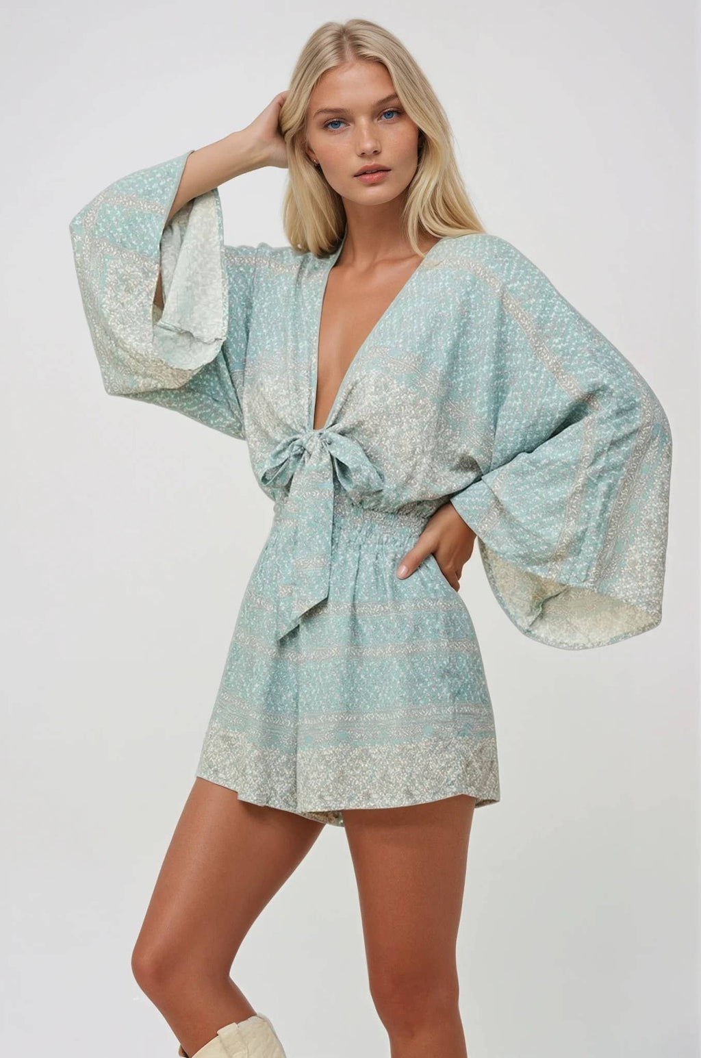 The Seafoam Paisley Romper