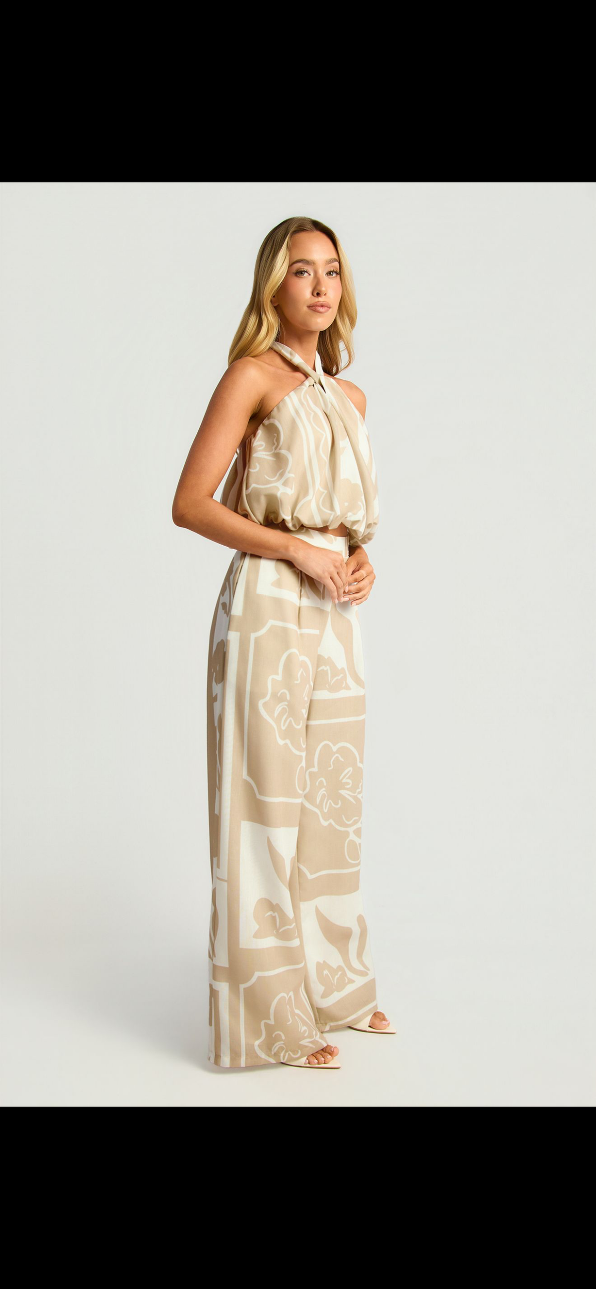 Printed Bubble Hem Halter Top and Pants Set