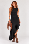 The Sable Asymmetric Maxi Dress