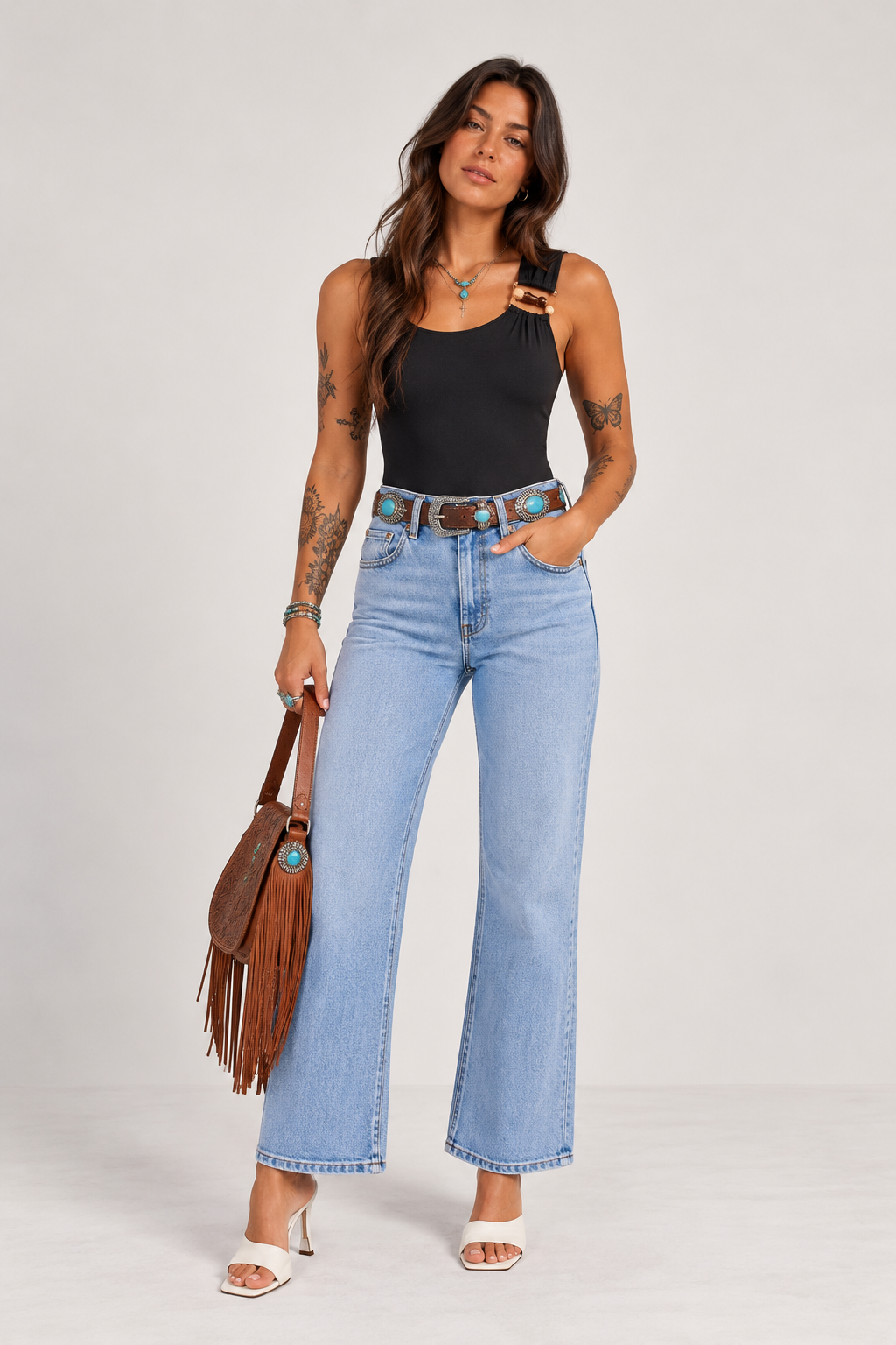 Multi Beaded Buckle Stretch Jersey Bodysuit