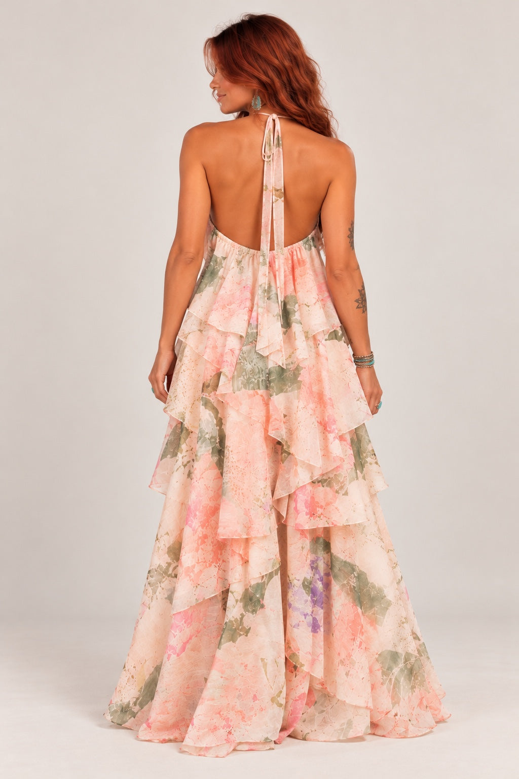 The Wildflower Patchwork Maxi, back view on model