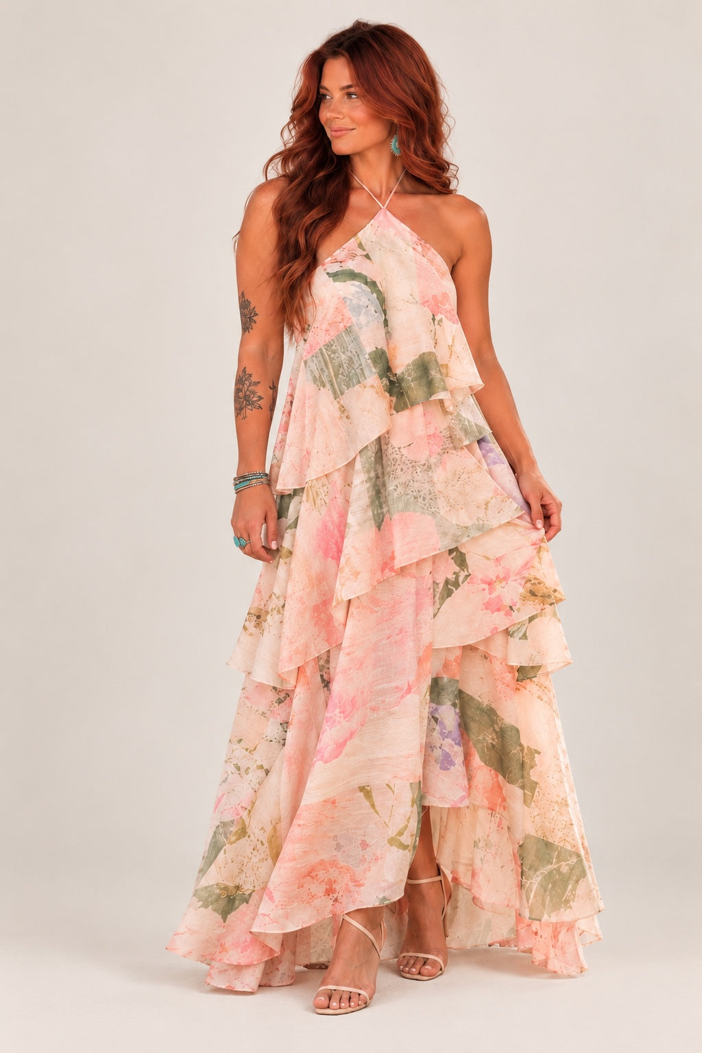 The Wildflower Patchwork Maxi, front view on model